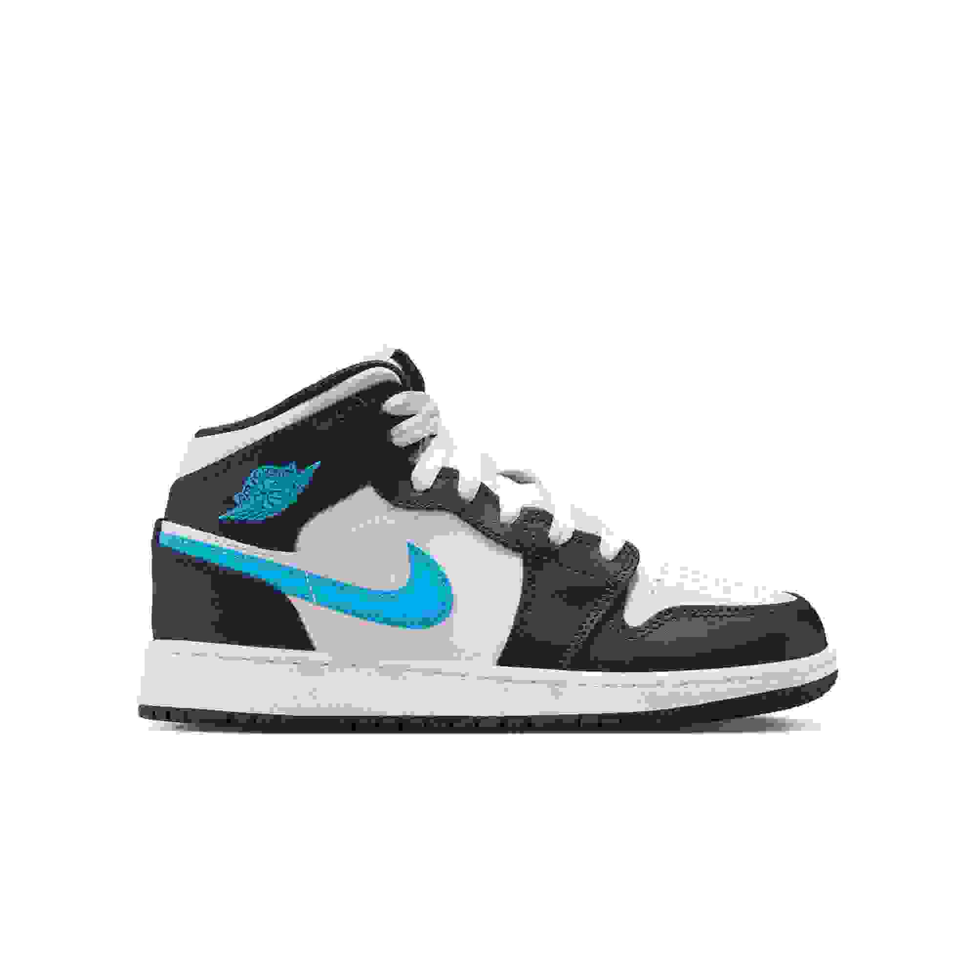 Jordan 1 Mid Grade School Boys' "Obsidian/Dk Powder Blue/White" Shoe